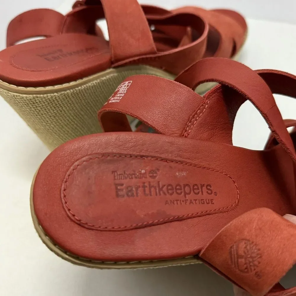 Timberland Earthkeepers Dark Orange Rust Red‎ Wedge Sandals SZ 9.5M